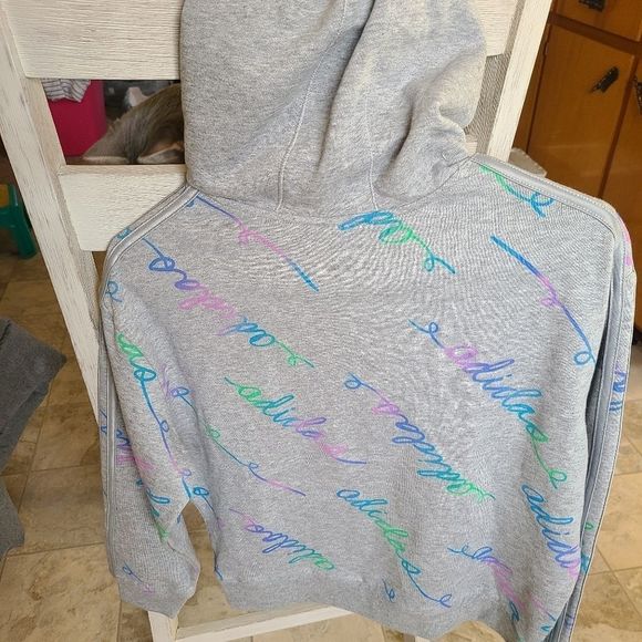 Girls Grey and multicolored Adidas sweatshirt size large 14 NWOT - Picture 2 of 3